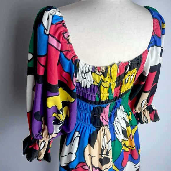 Unique VTG Handmade Dress S Minnie Mickey Mouse Donald Duck Puff Sleeve Retro - Picture 4 of 9
